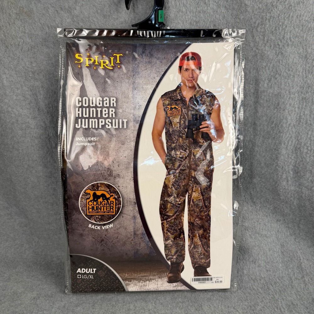 Spirit Cougar Hunter Jumpsuit Mens LG/XL Camo Humor Halloween Costume NEW
